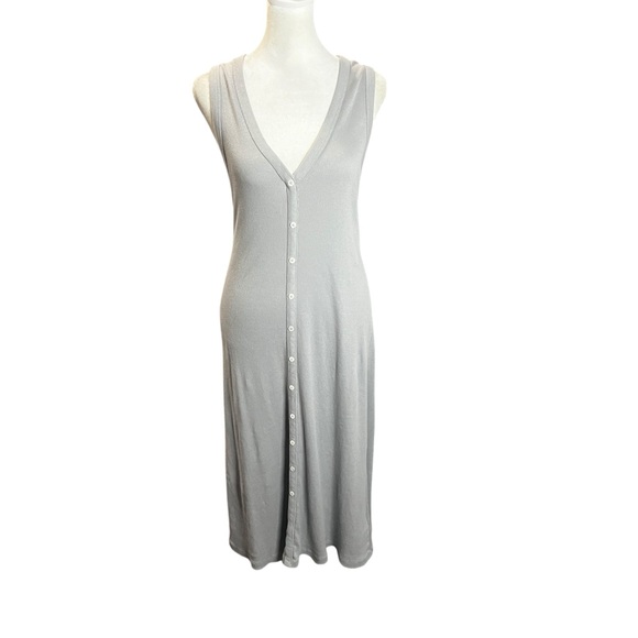 James Perse Ribbed Midi A-Line Dress Gray Cotton Button Front NWT Size 3 (L) - Picture 2 of 9